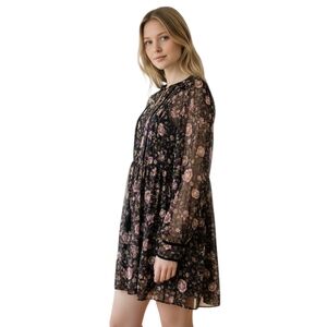 Zara Sheer Dark Floral Babydoll Mini Dress Boho Whimsigoth 90s Large
